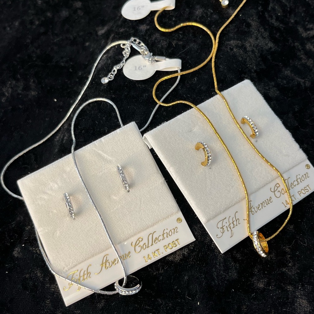 Gold OR Silver Necklace with Small Hoop Earrings Set